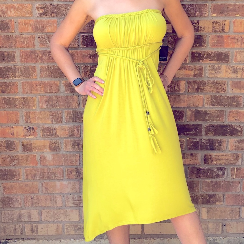 NWT Harper Chartreuse Strapless Grecian Style High-Lo Dress - SMALL